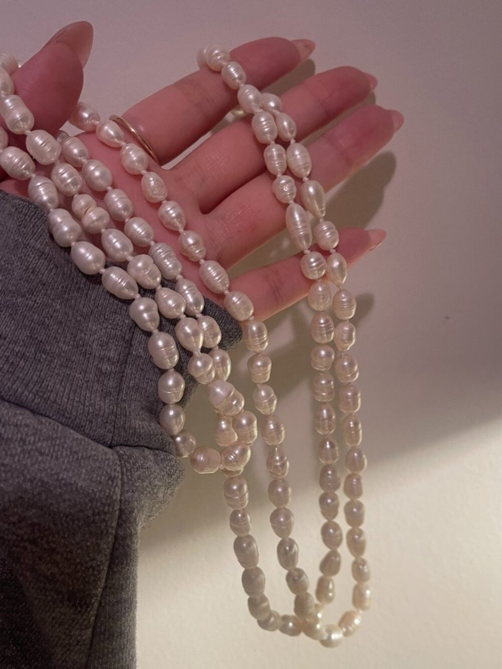 Long Pearl Necklace Possibly Freshwater Pearls 44 in Milan Flea Market